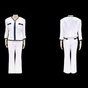 St. John Sport NWTwhite jacket and pants with black satin trim and heart accents